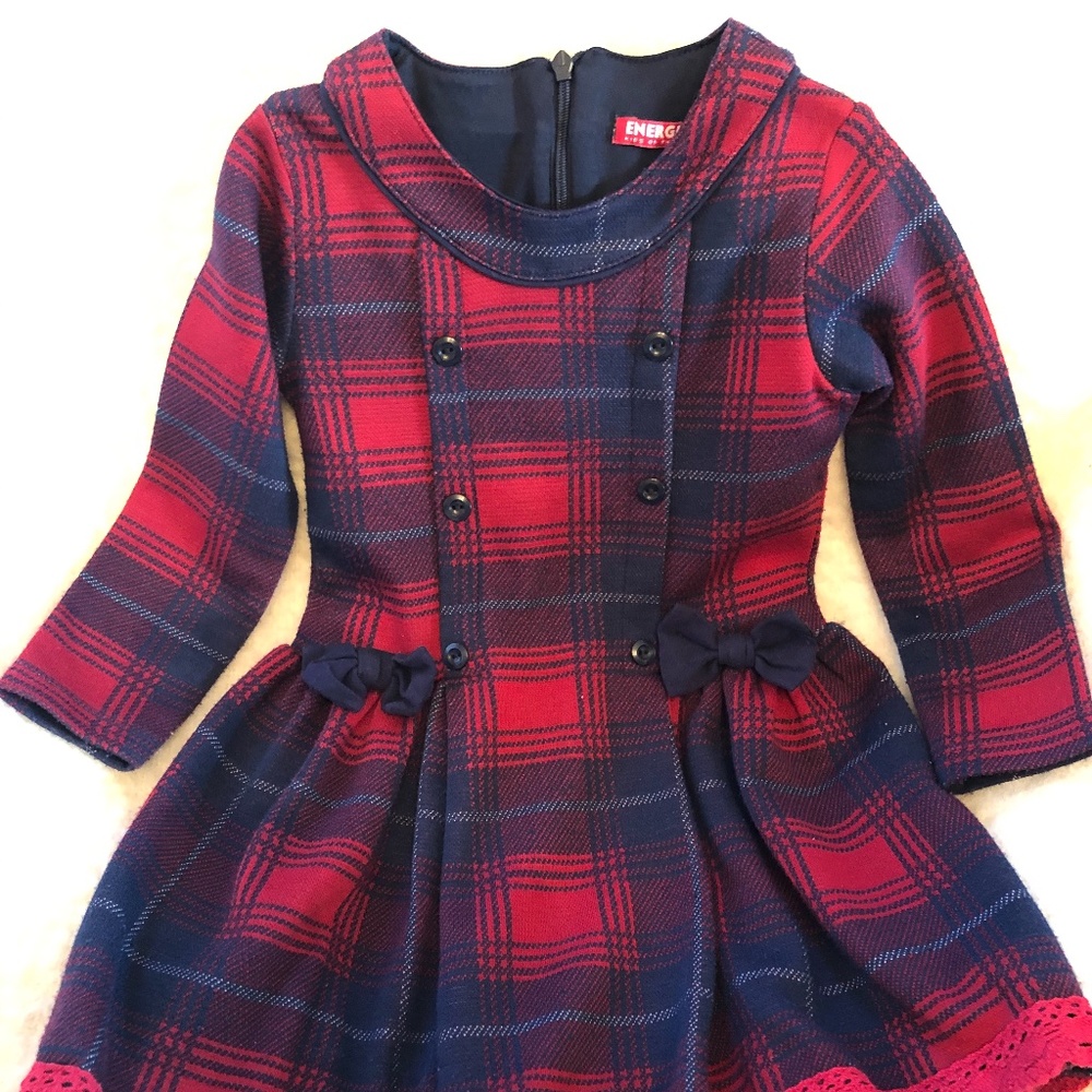 Navy Blue and Red plaid dress